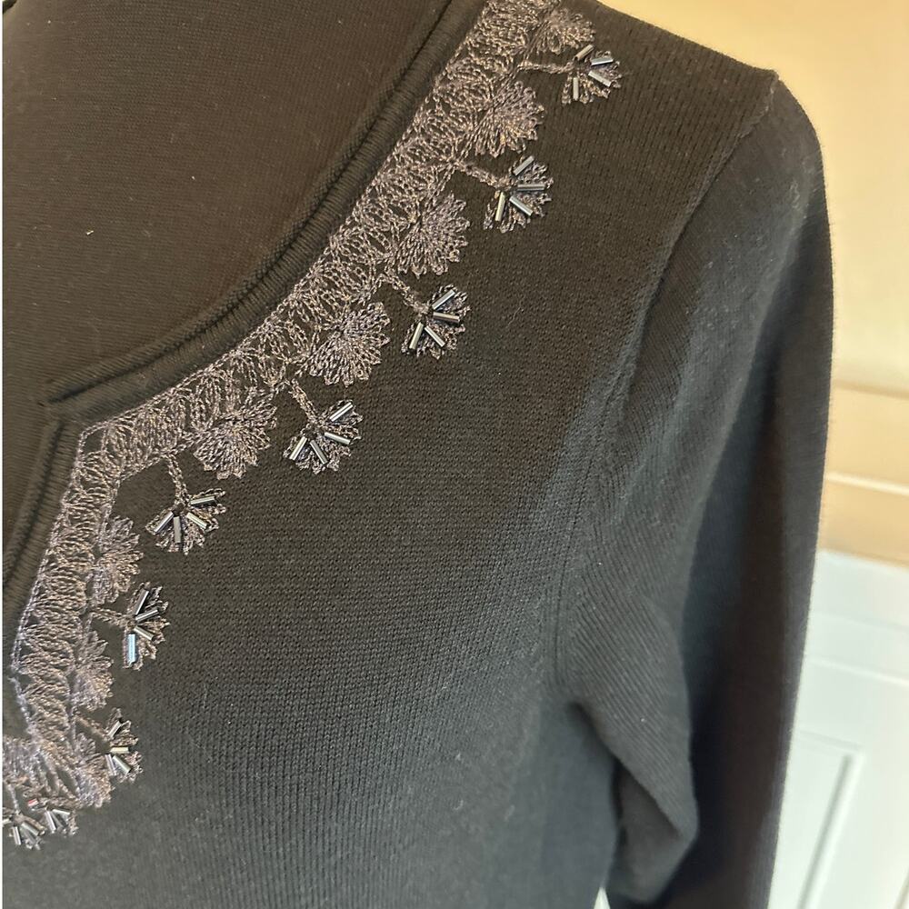 Tommy Bahama Black Pickford Embellished Split Neck Sweater Dress 3/4 Sleeve Sz S - Picture 6 of 14